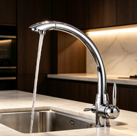 Robinet de cuisine 3-en-1 avec filtre pour eau potable chaude et froide, robinet d'évier de cuisine à double poignée 3 voies