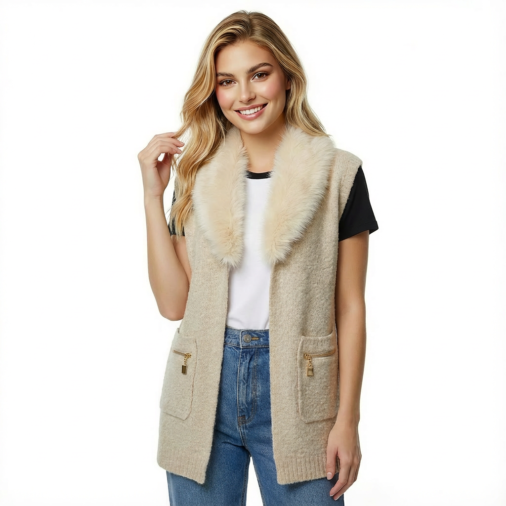 Women's Vintage Slim Wool/Cashmere Sweater Autumn Winter Sport Outwear Fox Fur Collar Hood Knit Cardigan Coat Custom Fur Trim
