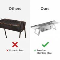 Barbecue au charbon de bois pliable en acier inoxydable, barbecue portable avec étagères latérales pour le camping en plein air, les pique-niques et le jardin
