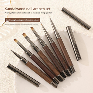 Ensemble de pinceaux à ongles en métal avec manche en bois, pinceaux à gel UV à tête ronde et plate, pinceaux de peinture, logo personnalisé, pinceaux pour manucure et nail art en salon - Product Image 1