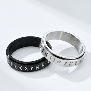 Anillo Giratorio de Acero de Titanio con Letra Vikinga Nórdica, Joyería Unisex de Regalo, Color Negro y Plateado, Diseño Geométrico - Product Image 1