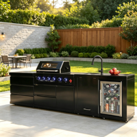 Ensemble de cuisine extérieure modulaire flexible en acier inoxydable 304 avec barbecue à gaz complet, allumage électronique par impulsion et armoires de rangement