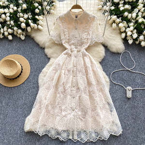 ชุดเดรสยาวปักลายลูกไม้สไตล์วินเทจฝรั่งเศสสำหรับฤดูร้อน - Product Image 2
