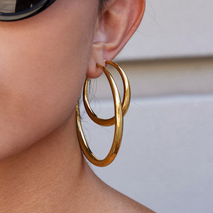 Aros Redondos de Oro de 14K, Acero Inoxidable, Diseño Clásico, Uso Diario, Unisex - Product Image 3