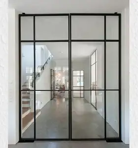 热销大阳台重型别墅双层玻璃平开门系统锻铁玻璃门
