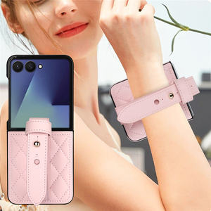 רצועת יד קוריאנית יוקרתית עם נצנצים ותפסים לטלפון Z Flip 7 6 5 43, מעור, רשת, עמידה בפני זעזועים, מתכווננת. - Product Image 3