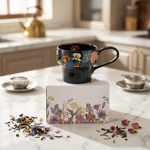 Mug en céramique et porcelaine avec poignée incurvée, style floral, mug à café, passe au micro-ondes, résistant aux hautes températures - Product Image 4