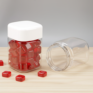 Pot en plastique transparent de qualité alimentaire 19 oz 580 cc, bouteille carrée vide pour bonbons gélifiés 300 ml 10 oz avec bouchon sécurité enfant - Product Image 1