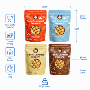 Bolsa de Mylar de Grado Alimenticio con Ventana para <span class=keywords><strong>Palomitas</strong></span> de <span class=keywords><strong>Caramelo</strong></span> <span class=keywords><strong>Salado</strong></span> de 150g, con Logotipo Personalizado, para Venta al por Mayor B2B - Product Image 5