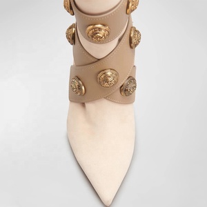 Large Size 45 Retro Metal Ornaments Women Pointy Toe Ankle <b>Boots</b> Wide Fit High Heels Shoes Stiletto Short Dress Pumps - Product Image 5