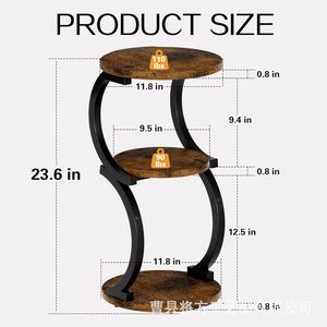 Wooden and iron storage rack, <b>small</b> <b>side</b> <b>table</b>, three-tier <b>round</b> <b>table</b> for living room, multi-functional household sundry - Product Image 4