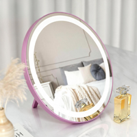 Miroir de Maquillage LED Intelligent à Cadre Métallique Rond, Style Moderne et Luxueux, avec Commande Tactile, Éclairage et Fonctionnalités Personnalisées pour Hôtels