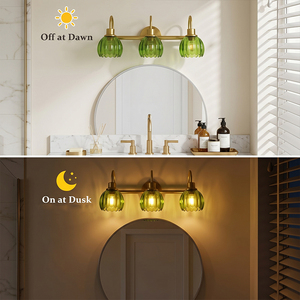 Applique Murale Rétro à 3 Têtes, Tulipe Verte, Abat-jour en Verre E26, Éclairage de Salle de Bain au-dessus du Miroir, Luminaire pour <span class=keywords><strong>Dressing</strong></span> et Hôtel - Product Image 3