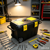 Boîte à outils en plastique robuste sur roulettes, chariot à outils avec poignée latérale et compartiments supérieurs, rangement pour atelier