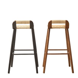 Taburetes de Bar de Madera Maciza con Asiento de Ratán, 45 cm de Altura, Duraderos, No Giratorios, No Plegables, Silla para Isla de Cocina o Barra - Product Image 5