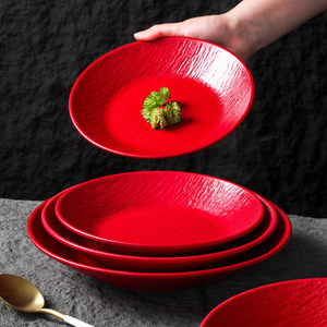 Assiettes en mélamine Xiangyuan, rouges, rondes, durables, pour plats froids, accompagnements et fêtes. - Product Image 1