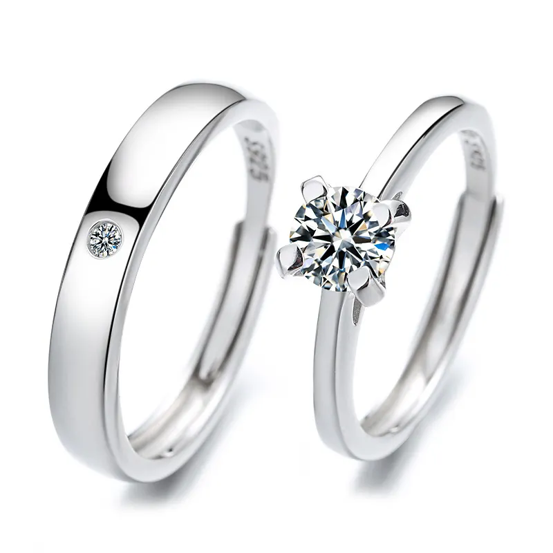 중국 최고의 판매 제품 스털링 실버 925 보석 조절 커플 링 약혼 웨딩 지르콘 다이아몬드 오픈 반지