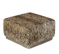 Pouf carré moderne à imprimé zèbre avec base en métal doré brossé, repose-pieds de luxe en fausse fourrure pour salon, tabouret de coiffeuse