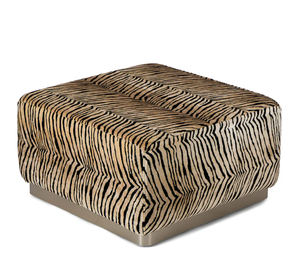 Pouf Quadrato Moderno con Stampa Zebrata e Base in Metallo Dorato Spazzolato, Poggiapiedi di Lusso in Finta Pelliccia per <span class=keywords><strong>Soggiorno</strong></span> e Toeletta - Product Image 4