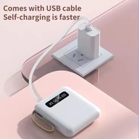 HXB Mini Power Bank Personnalisable 10000mAh avec Affichage LED, 4 Câbles Intégrés, Batterie Li-Polymère, Charge Rapide 10W, ABS