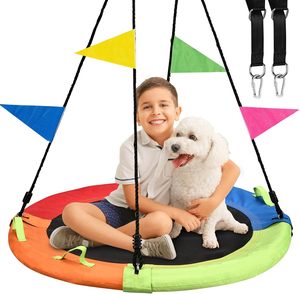 Kids <b>Hanging</b> Saucer Swing with UV Resistance Waterproof Coating Durable Waterproof Oxford Cloth Tree Swing for <b>Garden</b> - Product Image 6