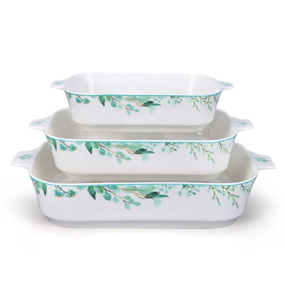 Sets of 3 pcs Dishwasher Safe Ceramic square Bakeware sets Baking Pan Set