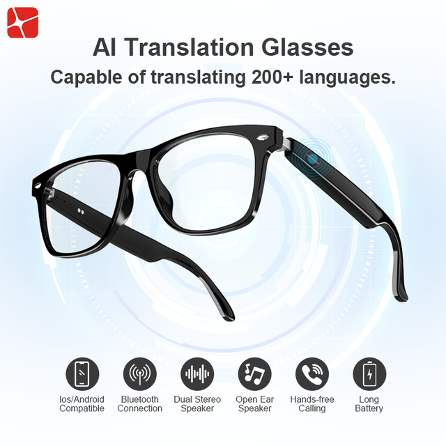 2-in-1 AI Voice Assistant Smart Glasses Audio Eyewear Real-time Translation 200+ Languages IP65 Waterproof 5-Hour Battery