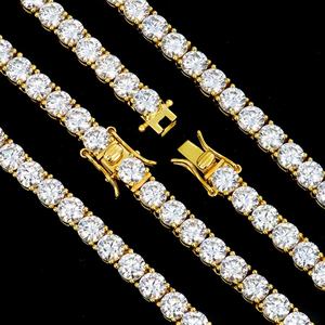 Collar de cadena tipo tenis de plata de ley S925 chapado en oro de 5 mm con diamantes de moissanita para hombre y mujer, venta al por mayor - Product Image 3