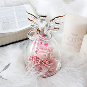 Statuette di Angeli in Vetro, Regalo di Rose per Signora, Rose Conservate in Cupola di Vetro, Regalo di Rosa Eterna per la Festa della Mamma - Product Image 2