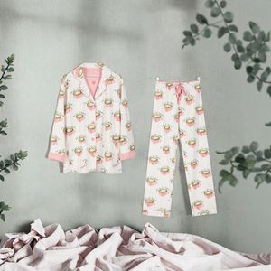 Pijamas de Algodón de Manga Larga con Estampado de Luna para Mujer, Pantalones de Dormir de Otoño Invierno, Color Sólido, Cintura Elástica, Transpirables - Product Image 3