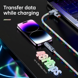 Cavo Dati USB 4 <span class=keywords><strong>in</strong></span> 1 Colorato con Luce LED per Ricarica Rapida Tipo <span class=keywords><strong>C</strong></span>, PD 100W 6A, Rivestimento <span class=keywords><strong>in</strong></span> PVC Intrecciato per Telefoni Android - Product Image 2