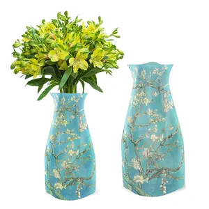批发双酚a免费印花室内可扩展餐桌装饰现代扁平可折叠塑料花卉花瓶