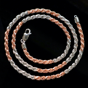 뜨거운 판매 두 톤 925 실버 체인 <span class=keywords><strong>4mm</strong></span> <span class=keywords><strong>20</strong></span> 인치 로즈 골드 도금 꼰 트위스트 체인 힙합 로프 체인 - Product Image 2