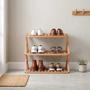 Foldable Radiata Wooden 3-Tier <b>Shoe</b> <b>Rack</b> Freestanding Minimalist Design Modern Living Room Furniture - Product Image 6