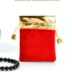 Sac à cordon en velours avec bordure dorée, pochette en velours de luxe avec accent métallique, 8x10cm, sac cadeau pour bijoux, cosmétiques, emballage - Product Image 3