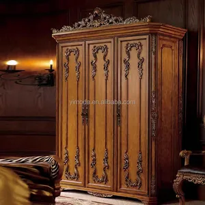 古典美式卧室家具木制雕刻装饰衣柜仿古卧室家具棕色衣柜