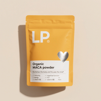Doypack imprimé sur mesure pour poudre de maca biologique, sachet refermable en aluminium pour l'emballage de compléments alimentaires