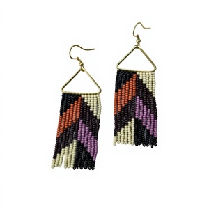 Boucles d'oreilles pendantes bohèmes en perles de riz avec perles de verre, style bohème à franges pour femme - Product Image 6