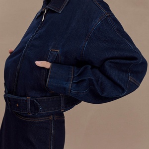 OEM Women's 2025 Retro Versatile Strap Waist Lapel Loose <b>Quilted</b> Breathable 100% Cotton Denim Jacket - Product Image 2