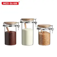 Bambou de dessus de joint bocaux en verre avec couvercles à charnière pour la nourriture de cuisine grains de café
