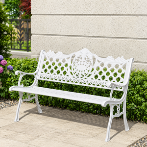 Banc d'extérieur décoratif en aluminium moulé, 2 places, pour jardin, patio, cour, villa, parc, espace communautaire - Product Image 1