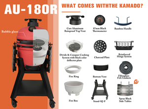 Auplex <span class=keywords><strong>Kamado</strong></span> Smoker Cast Iron Touch Control Ceramic Outdoor BBQ Grill 18-Inch Oxygen Depletion Safety untuk Dapur Rumah dengan Arang - Product Image 2