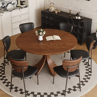 Ensemble table et chaises rondes en bois massif noir minimaliste, adapté pour la maison, le bureau, la réception, la villa, l'appartement, l'hôtel et le café