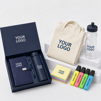 Ensemble cadeau d'entreprise personnalisé AI-MICH : carnet, gobelet, stylo, thermomètre numérique, organiseur de pilules hebdomadaire, coussinets en gel ronds