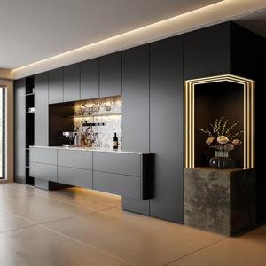 Buffet <span class=keywords><strong>en</strong></span> chêne massif de style mi-siècle avec cannelures, vitrine <span class=keywords><strong>en</strong></span> <span class=keywords><strong>verre</strong></span> <span class=keywords><strong>trempé</strong></span> pour spiritueux, idéal pour salle à manger privée de ferme vintage - Product Image 1