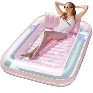 Sloosh <b>Inflatable</b> <b>Floating</b> Sunbathing <b>Pool</b> 172.7 x 114.3cm Pink-Green Adult Lounge Bed For Backyard Lake Use - Product Image 2
