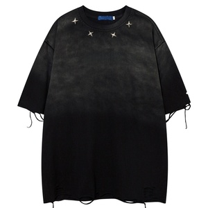 เสื้อยืดคอตตอนทรงโอเวอร์ไซส์สำหรับผู้ชาย ผ้าถักเนื้อหนา ซักย้อมสีแบบแอซิดวอช พิมพ์ลายเสือดาว ซิลค์สกรีน หลายสี ล้างสีแบบหลายขั้นตอน - Product Image 3