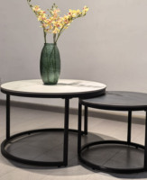 Meuble TV extérieur en marbre de luxe éthiopien et ensemble de 3 tables basses modernes pour salon