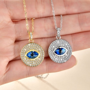 Marquise Cut 6*10mm Blue Zircon Round Disc Pendant Necklaces Vintage Classic 14k Gold Filled Copper Evil Eye Jewelry Handmade - Product Image 6