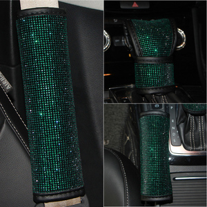 Funda de freno de mano con diamantes de imitación para coche, cubierta de volante integrada, color verde, Esmeralda - Product Image 2